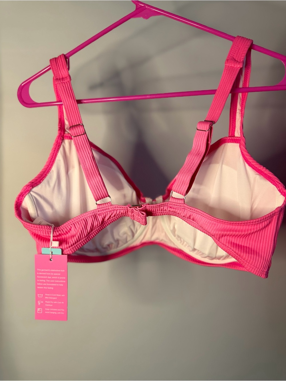 Ribbed Underwire Bikini Top in Hot Pink - Picture 2 of 4